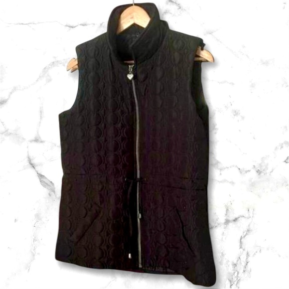 THREE HEART QUILTED Full Zip Vest Size M Blackl - Picture 1 of 5